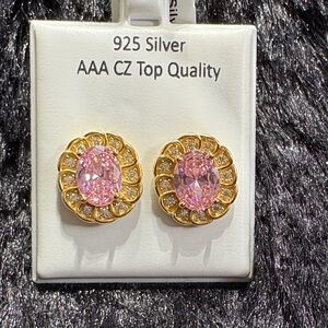 925 Silver AAA CZ Quality Gold Plated Earrings NWT
